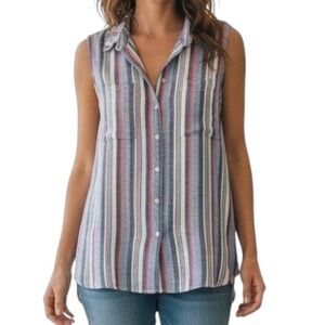 JUST LIVING Stripe Linen Sleeveless Button Down Shirt Women XL Multicolor Casual